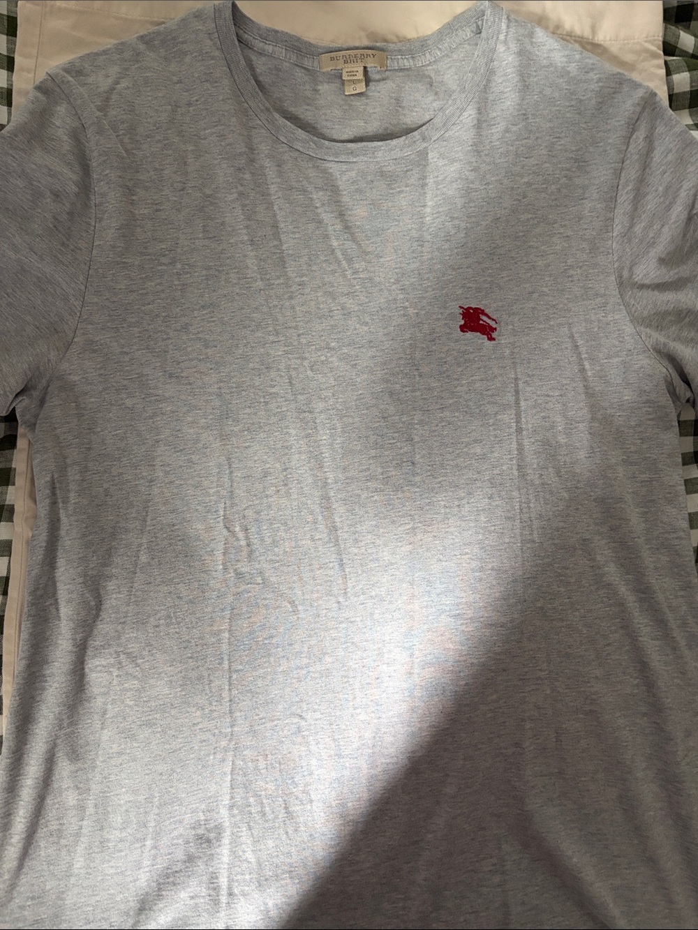 Burberry Light Gray Crew Tee with Red Logo